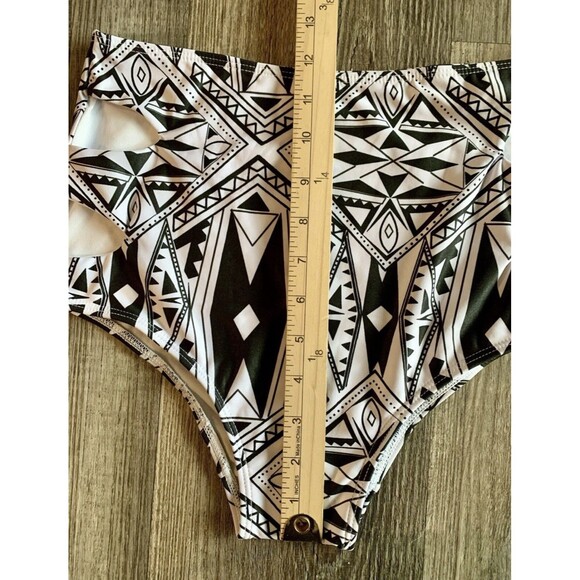 Black White Geometry Push Up Padded High Waist Bathing Swimsuit Bikini Small - Picture 5 of 7